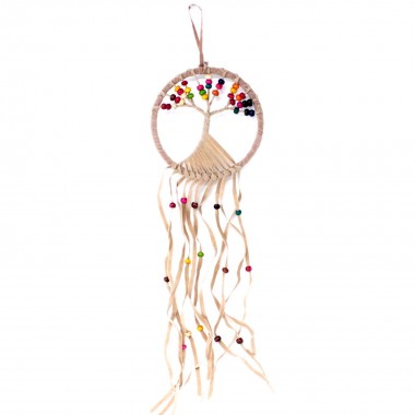 Łapacz snów okrągły, łapacz snów z piórkami, dreamcatcher drzewo życia beżowy