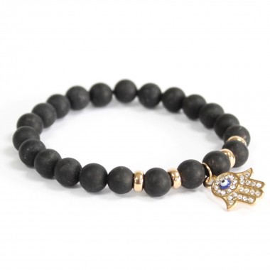 Biżuteria boho. Bransoletka hamsa i czarny agat. Biżuteria boho. Bransoletka hamsa i czarny agat.