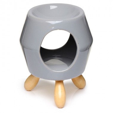 Ceramiczny abstrakcyjny podgrzewacz olejków na drewnianych nóżkach szary Ceramiczny abstrakcyjny podgrzewacz olejków na drewnianych nóżkach szary