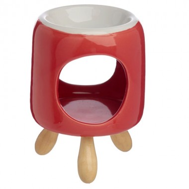 Ceramiczny abstrakcyjny podgrzewacz olejków na drewnianych nóżkach czerwony Ceramiczny abstrakcyjny podgrzewacz olejków na drewnianych nóżkach czerwony