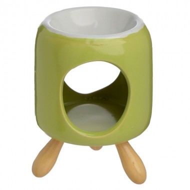 Ceramiczny abstrakcyjny podgrzewacz olejków na drewnianych nóżkach zielony Ceramiczny abstrakcyjny podgrzewacz olejków na drewnianych nóżkach zielony