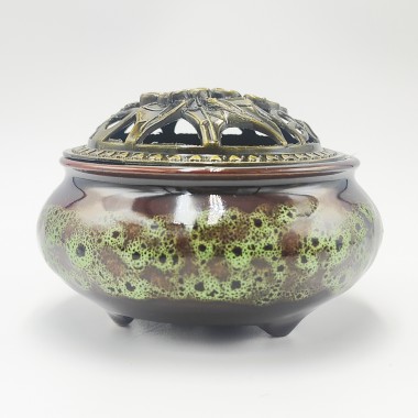 Ceramiczna kadzielnica zielono-brązowa Ceramiczna kadzielnica zielono-brązowa
