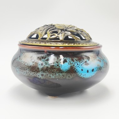 Ceramiczna kadzielnica niebiesko-brązowa Ceramiczna kadzielnica niebiesko-brązowa
