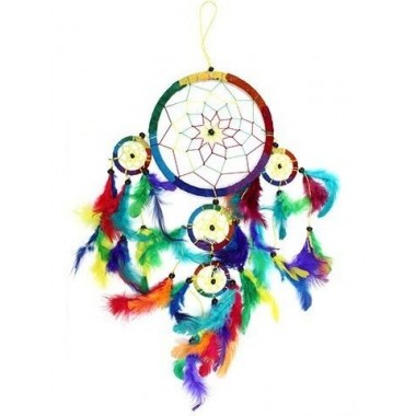 Łapacz snów duży okrągły, łapacz snów z piórkami, dreamcatcher teczowy Łapacz snów duży okrągły, łapacz snów z piórkami, dreamcatcher teczowy