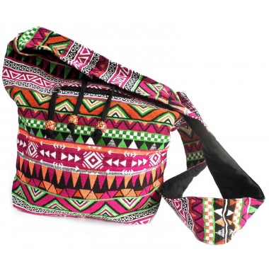 Duża torba na ramię żakardowa różowa, żakardowa torebka