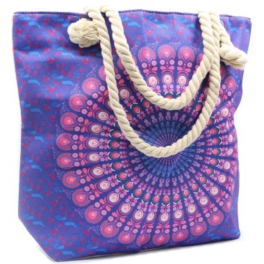 Torba mandala z uchwytem linowym fioletowy raj, torba na plażę, torebka z linami fioletowa